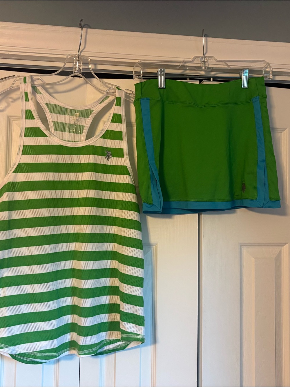 US Polo Association Green & White Stripe Racerback Tank with Green Skort